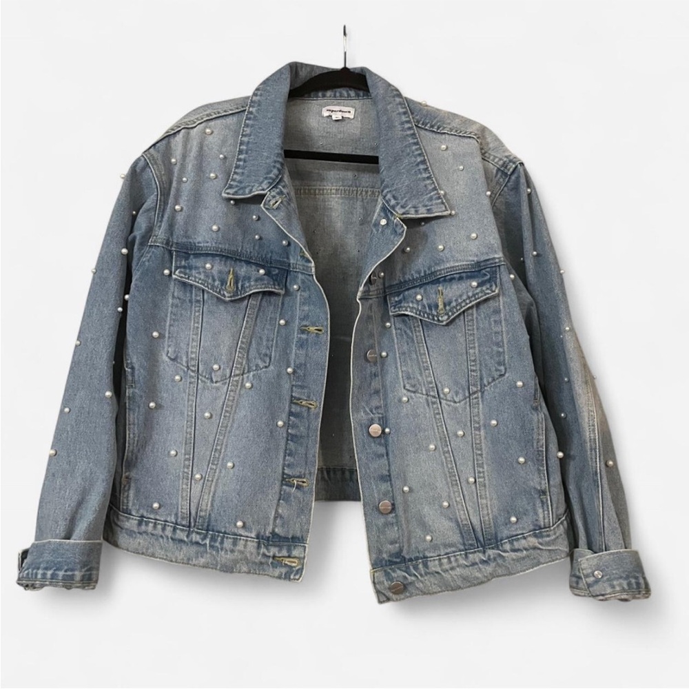 Superdown Blue Pearl Studded Jean Jacket